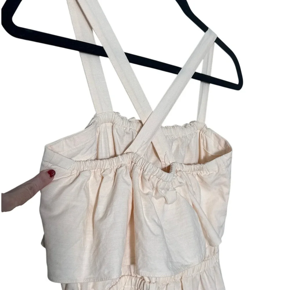 Madewell Apron Ruffle Linen Blend Jumpsuit in Cream‎ H8825 Size S